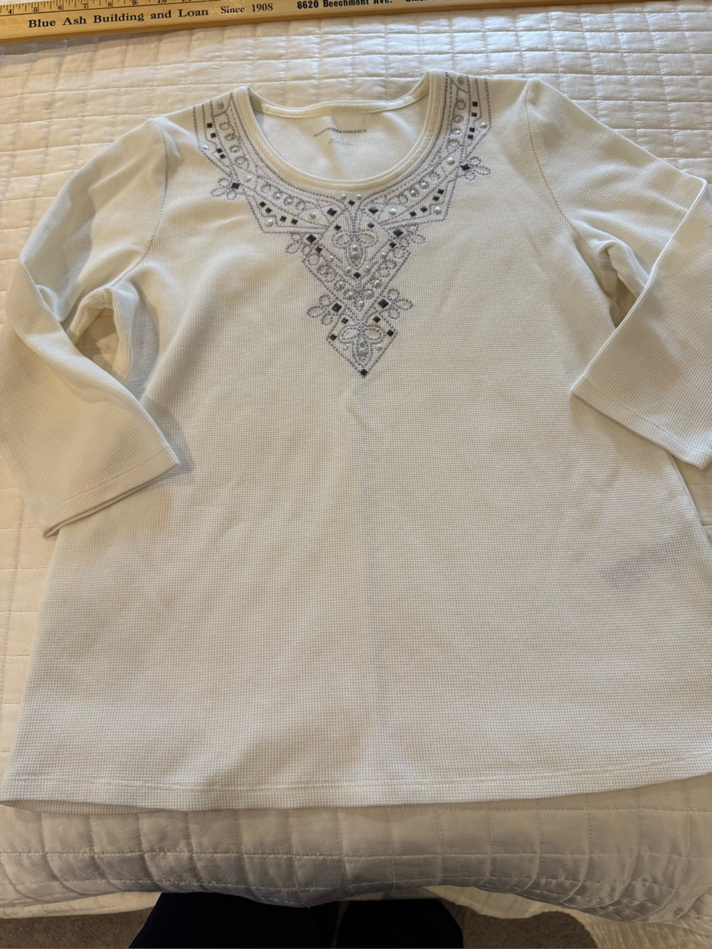 Allison Daley Cream Embellished Scoop Neck Top